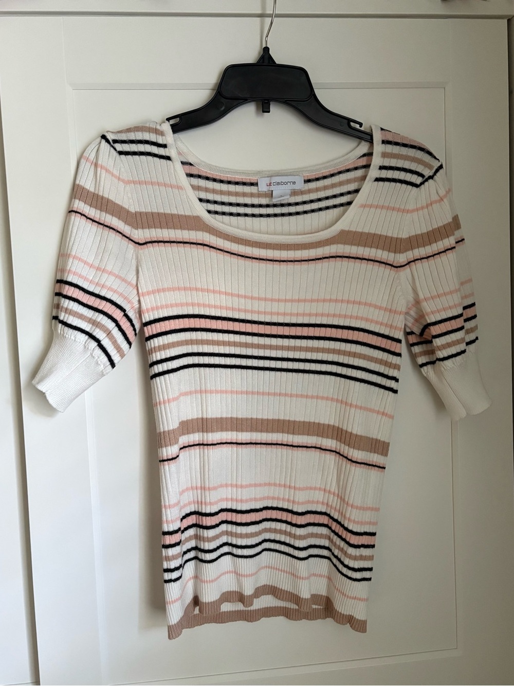 Liz Claiborne Striped Short Sleeve Top in Pink & White Size Small